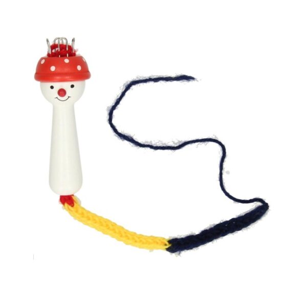 Houten Goki punnikpaddestoel met naald en draad – creatief handwerk speelgoed