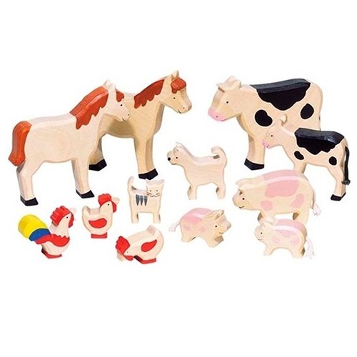 Goki houten boerderijdieren set voor fantasierijk kinderspel