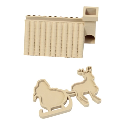 Mini steker kerstthema gebruikt met kinetisch zand met dak bij het speellab