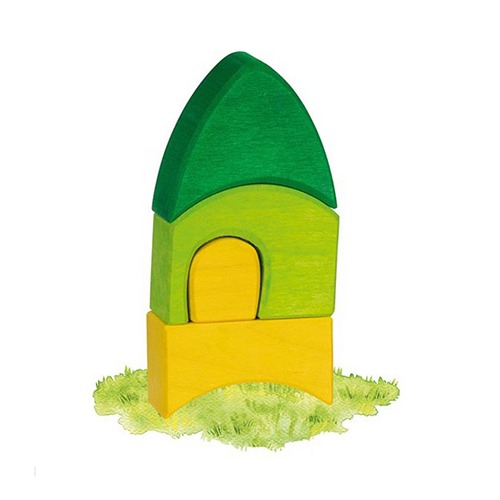 Montessori en open einde spel met duurzame houten speelgoedset Goki Evolution Morgana groene toren bij Het Speellab