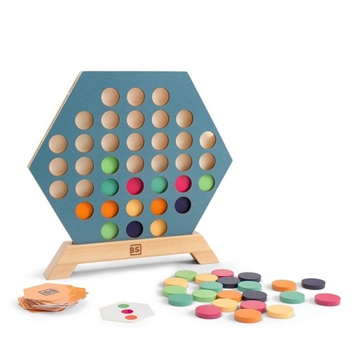 Spelopstelling van BS Toys 3 bij elkaar variant op 4 op een rij