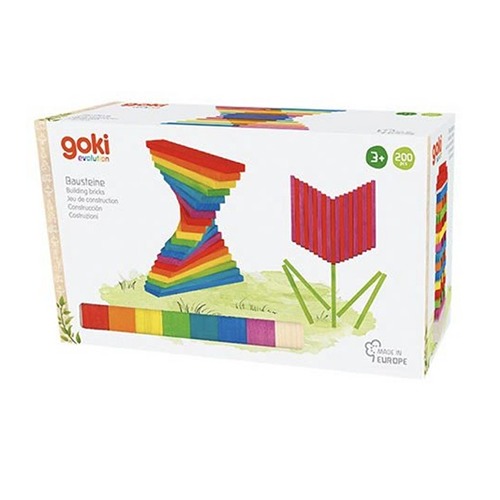 Goki gekleurde houten bouwblokken 200-delig voor kinderen vanaf 3 jaar