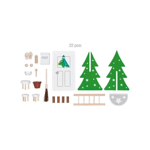 Detail van accessoires bij de Goki houten elfendeur