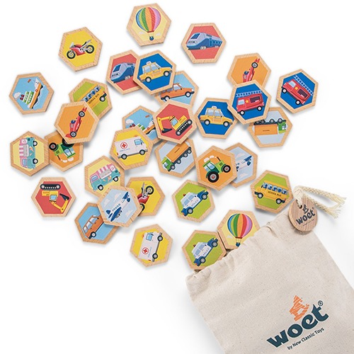 Stoffen opbergzak bij Woet memory spel met voertuigen