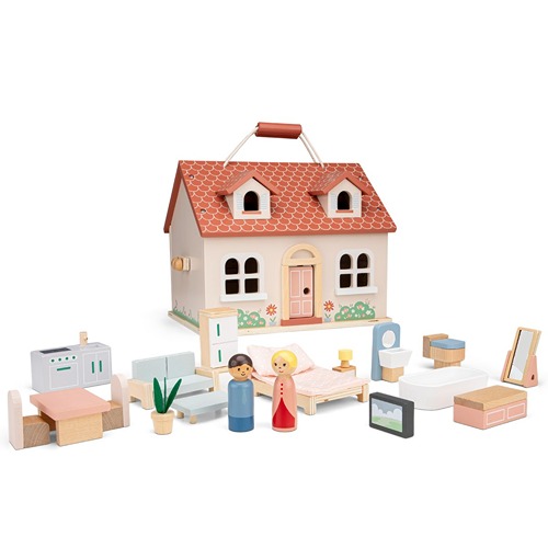Woet poppenhuis inclusief twee houten poppetjes
