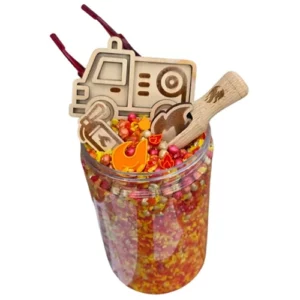 Sensoryfun pour and play Fire brandweer, grote pot met vulvorm, schep, punset, loose parts.