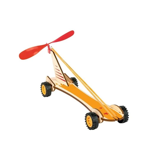 duurzaam-educatief-speelgoed-STEM-phanomint-elastiekauto-het-speellab Houten auto model aangedreven door kinetische energie door elastiek en propeller