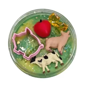 Pot sensorydough boerderij van bovenaf met beeld op speelfiguren