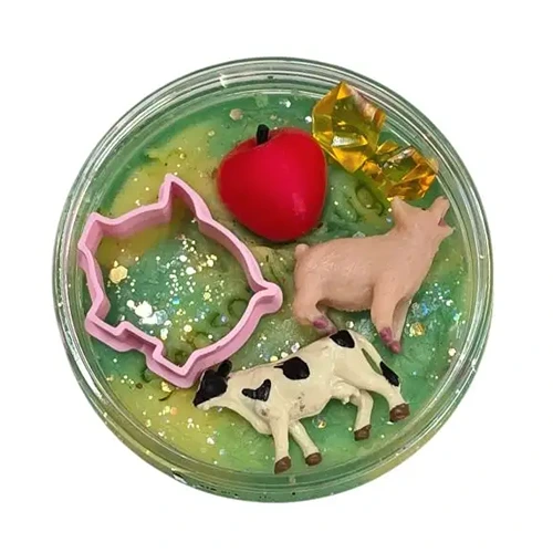 Pot sensorydough boerderij van bovenaf met beeld op speelfiguren