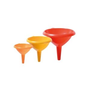 3trechters van Eduplay in 3 formaten en kleuren, voor spelen met water en andere vloeistoffen