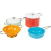 small-foot-gekleurde-pannenset-speelkeuken-kookaccessoires Gekleurde metalen pannenset voor rijk rollenspel