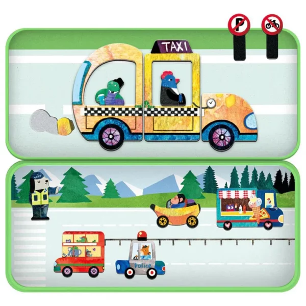Mieredu-magneten-educatief-duurzaam MierEdu Magnetische Puzzeldoos Voertuigen – Creatief Speelgoed voor Onderweg & Thuis
