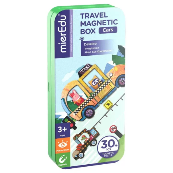 Mieredu-magnetisch-vakantie-openeinde MierEdu Magnetische Puzzeldoos Voertuigen – Creatief Speelgoed voor Onderweg & Thuis